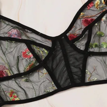 Moterų Sleepwear rinkinys Sexy Satin Pajama Mados Moterų V-Kaklo Gėlių Siuvinėtų Nėrinių Lingerie Nustatyti Apatiniai пижама #3