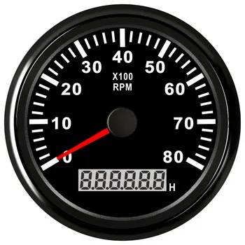 85MM Automobilių Tachometras, Universalus 8000RPM Tacho Matuoklis Matuoklis Su LCD Hourmeter Raudonas Apšvietimas Pastumtas Jūrų Laivu