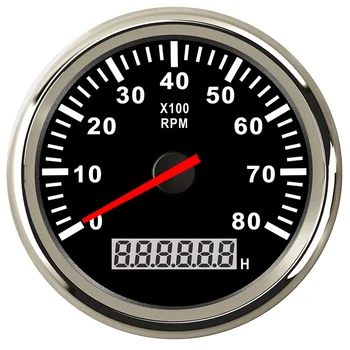 85MM Automobilių Tachometras, Universalus 8000RPM Tacho Matuoklis Matuoklis Su LCD Hourmeter Raudonas Apšvietimas Pastumtas Jūrų Laivu