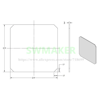 SWMAKER 219x219x3mm Borosilikatinio Stiklo plokštė su Lova Klipai Wanhao popierinės kopijavimo aparatų matricos i3 Anet A8 A6 MP Maker Pasirinkite 3D Spausdintuvai