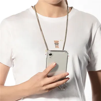Crossbody Dirželis Smegenų Grandinės Juostos Karoliai Metalo Grandinės Telefoną Atveju Xiaomi MI10 10pro 9 9pro A3 A3lite MI8 8SE Lite Aišku, Padengti