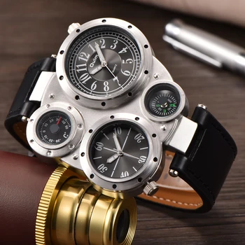 Oulm HP9415 Prabangos Prekės Importuojamos Kvarciniai Laikrodžiai Vyrams Unikalus Dizainas Dviejų Laiko Žiūrėti Dekoratyvinis Kompasą, Laikrodį Dropshipping