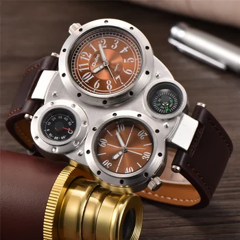Oulm HP9415 Prabangos Prekės Importuojamos Kvarciniai Laikrodžiai Vyrams Unikalus Dizainas Dviejų Laiko Žiūrėti Dekoratyvinis Kompasą, Laikrodį Dropshipping