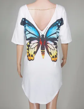 2019 Atsitiktinis katė drugelis spausdinami O Kaklas V backless trumpas rankovės Prarasti balta mini suknelė moterų mados suknelės vasarą moterys 2017