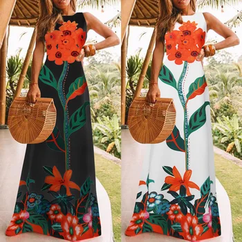 Celmia Derliaus Ilga Suknelė Moterims Vasaros Bohemijos Gėlių Spausdinti Sundress Atsitiktinis Palaidų Rankovių Holiday Beach Plus Size Vestidos