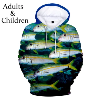 Madinga 3D žuvies patogus puloveriai vyrai moterys mados 3D hoodies vaikų berniukų, mergaičių rudens žiemos gobtuvu Juokinga streetwear