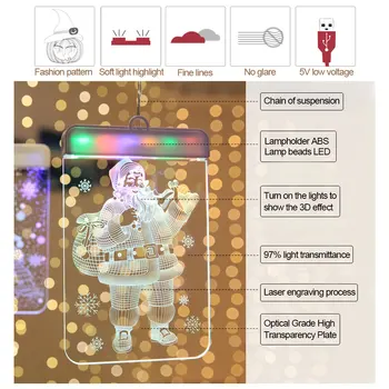 Xmas Party Bar Dekoratyvinis Naujovė Kabinti Spalvinga 3D LED Pasakų Lempos, Patalpų Windows Šiltai Balta Kalėdų Ornamentu