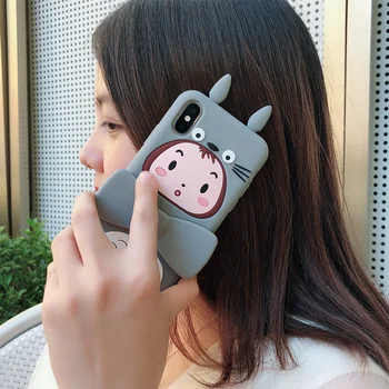 3D Japonijos Animacinių filmų Mielas Totoro Katė Stovi Minkštas Silikoninis Telefono dėklas Skirtas iPhone 12 Mini Pro 11 Max X XS XR 7 8 plius 