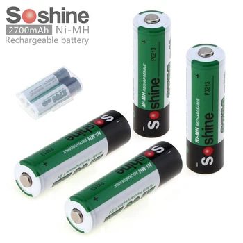 4pcs Soshine 1.2 V AA 2700mAh NIMH Baterijos 2A Ni-MH Akumuliatoriai LED Žibintuvėlis + Nešiojama Baterija Atveju Saugojimo Dėžutė