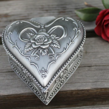 IMUWEN Retro alavas, padengtą širdies formos gėlių graviruotas metalo papuošalų dėžutė, cinko lydinys pakabukas dovanų dėžutėje