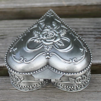 IMUWEN Retro alavas, padengtą širdies formos gėlių graviruotas metalo papuošalų dėžutė, cinko lydinys pakabukas dovanų dėžutėje
