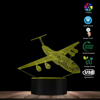 3D Efektas Lėktuvo Dizaino Optinė iliuzija Naujovė Naktį Šviesos Pilotas Dovana Vyrams Kapitonas Plokštumos Meilužis Modernus Dekoro Stalo Lempa