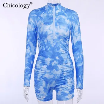 Chicology kaklaraištis dažų neon bodysuit bodycon ilgas berankovis seksualus streetwear romper moterų 2020 m. vasarą, rudenį combishort šalies drabužių