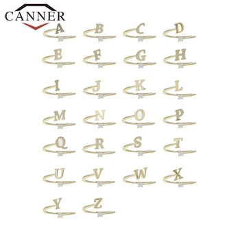 CANNER 925 Sterlingas Sidabro Žiedas Moterims 26 anglų raidžių Atidarymo Reguliuojamas CZ Cirkonis Žiedai, Papuošalai anillos