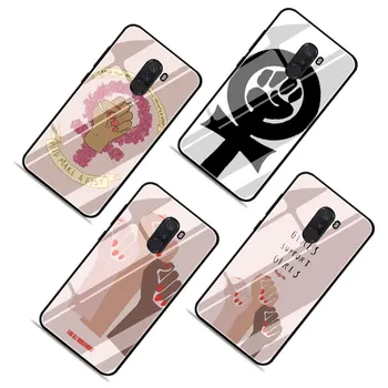EWAU rožinė Feminizmo kumščiu Logotipą, Grūdintas Stiklas telefoną atveju Xiaomi 5X 6X 8 Lite 9 A1 A2 F1 Remdi 4X 6A Pastaba 5 6 7 pro