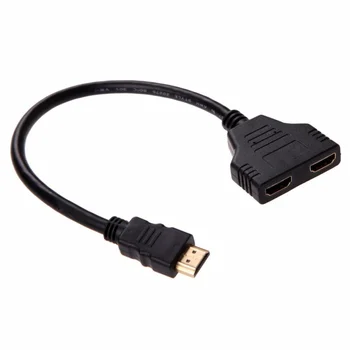 Dual HDMI male HDMI moterų adapterio kabeliu 30 cm (juoda)