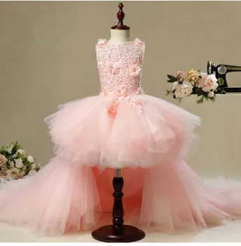 Elegantiškas Ilgas Gale Appliques Pirmosios Komunijos Suknelė Rožinės spalvos Tiulio Kamuolys Suknelė Mergaitėms Inscenizacija Suknelė 