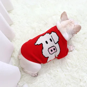 Pet drabužiai rudens/žiemos megztinis megztinis pitbull pug riebalų šuo trumpas kūno ruožas raudona paršelių mažų šunų kostiumų