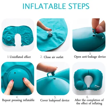 Pripučiamos pagalvės 4pc/s nustatyti Kelionės gimdos kaklelio pagalvę U-tipo automatinis pripučiamos pagalvės Sulankstomas Nešiojamų Kelionių priedai