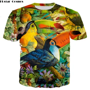 Mados Prekės ženklo marškinėliai Vyrams/Moterims, O-kaklo 3d T-shirt Spausdinti spalvinga Papūga marškinėliai Vasaros Viršūnes unisex Tees