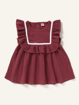 18 mėnesių Vasaros mergaitė drabužius Baby Girl Rankovių Susiėmę Kietas Vyno Raudona Liemenė Suknelė Nemokamas Pristatymas Bamblys Mergaitės, Apranga, Suknelės