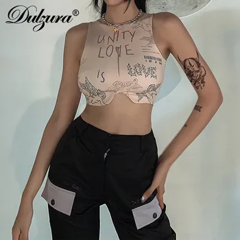 Dulzura laišką angelas spausdinti moterų pasėlių viršuje tankai rankovių nereguliarus bodycon seksualus streetwear 2020 m. vasaros drabužių klubas festivalis