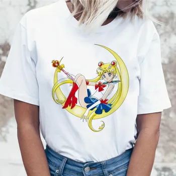 Sailor moon marškinėliai t-shirt juokinga viršuje korėjos moterys ulzzang marškinėlius grafinis harajuku tees drabužių moterų