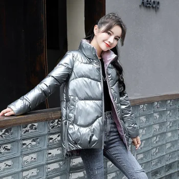 2020 Moterų Žemyn Paltai Naujas Korėja Versija Ryškiai PaddedJacket Stand-Up Apykaklės Prarasti Atsitiktinis Duonos Viršų Didelio Dydžio Gryna Spalva