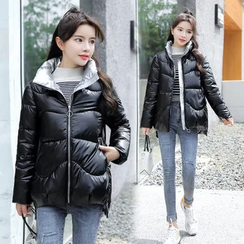 2020 Moterų Žemyn Paltai Naujas Korėja Versija Ryškiai PaddedJacket Stand-Up Apykaklės Prarasti Atsitiktinis Duonos Viršų Didelio Dydžio Gryna Spalva