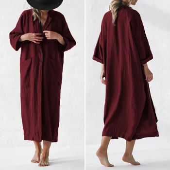 ZANZEA 2021 m. Rudenį Moterys ilgomis Rankovėmis, Švarkeliai Kietas Medvilnės Dangomis, Megztinis Žiemą Atsitiktinis Ilgi Paltai Švarkelis Kišenės Outwear