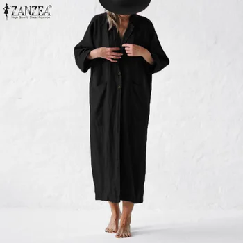 ZANZEA 2021 m. Rudenį Moterys ilgomis Rankovėmis, Švarkeliai Kietas Medvilnės Dangomis, Megztinis Žiemą Atsitiktinis Ilgi Paltai Švarkelis Kišenės Outwear