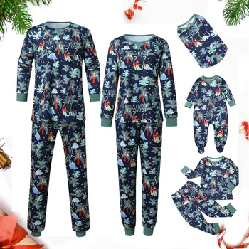 Kalėdų pijamas de navidad susipažinę Dinozaurų Spausdinti Palaidinė Viršūnės Ir Kelnės Šeimos derinti Drabužius pijama navidad familia пижама