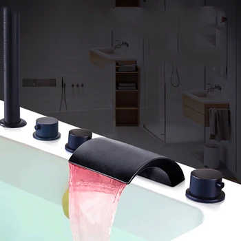 ORB Žalvario LED Krioklys Vonios Maišytuvas Plačiai Vonia, Kriauklė Maišytuvas Čiaupai, Vonios kambario Vonios Dušo Maišytuvas su Handshower banheira