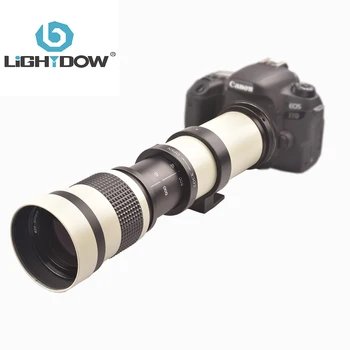Lightdow Balta 420-800mm F/8.3-16 Super Artinimo Rankinis Zoom Objektyvas+T2 Adapterio Žiedas Canon Nikon Sony 