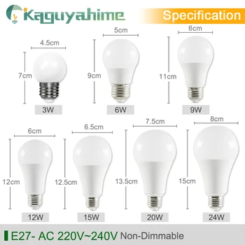 Kaguyahime E27 LED Lemputės šviesos srautą galima reguliuoti Lempos 10vnt 220V LED E27 Lemputė E14 24W 20W 15W 12W 9W Didelio Ryškios Šviesos Lampada Lampara Bombilla