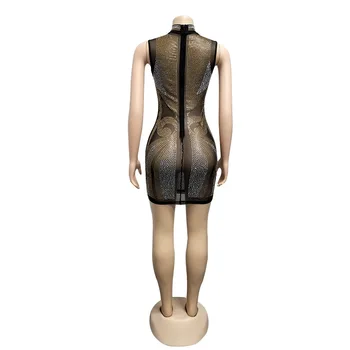 2020 M. Pavasarį Deimantų Juoda Akių Perspektyvos Mini Suknelė Moterų Golfo Bodycon Suknelė Elegantiškas Naktinis Klubas Šalis Suknelės