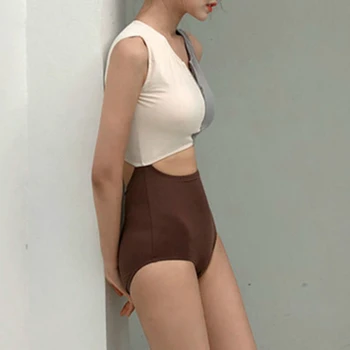 Moterų Bikini Mados Retro Korėjos Stiliaus Moteris Vienos Dalies Maudymosi Kostiumėlį, Aukštos Juosmens Seksualus Užtrauktukas Tuščiaviduriai Iš Paplūdimio Drabužiai Nauji Maudymosi Kostiumėliai
