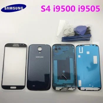 Pilnas Komplektas Būsto Samsung Galaxy S4 i9500 i9505 Priekinis Rėmas+Artimųjų Rėmas+Galinio Baterijos Dangtelio+Home Mygtuką 4 in1+įrankiai