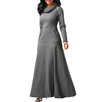 Rudenį Suknelė Moterims Ilgomis Rankovėmis Didelio Dydžio Suknelė Elegantiškas Maxi Suknelė Šilta Golfo Suknelės Su Pocket Plus Size