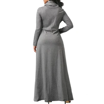 Rudenį Suknelė Moterims Ilgomis Rankovėmis Didelio Dydžio Suknelė Elegantiškas Maxi Suknelė Šilta Golfo Suknelės Su Pocket Plus Size