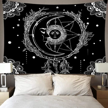 Mandala gobelenas sienos kabo boho apdailos astrologija saulės antklodė hipių miegamojo kambarį psichodelinio troba apdaila