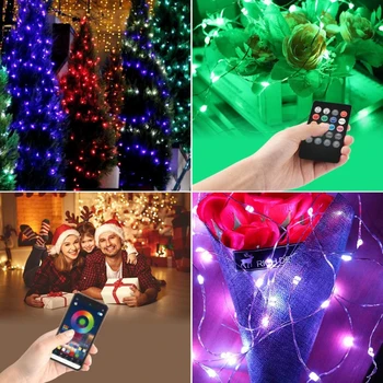 USB Akumuliatoriaus LED Styginių Šviesos Kalėdų Vandeniui RGB RGBW LED Fairy Light Laikmatis Nuotolinis Naktį Šviesos Spalva Keičiasi Kiemo Lempos