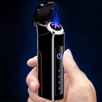Dvigubo Kampo Plazmos Lengvesni Smart Touch Keičiamos 14450 Baterija USB Elektroninis Žiebtuvėlis Įkrovimo Vėjo Dovanos Vyras