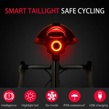 Smart Dviračių Galinis Žibintas Auto Start/Stop Stabdžiai Jutikliai, Šviesos Dviračių užpakalinis žibintas IPx6 Vandeniui LED USB Įkrovimą, Dviračių Priedai