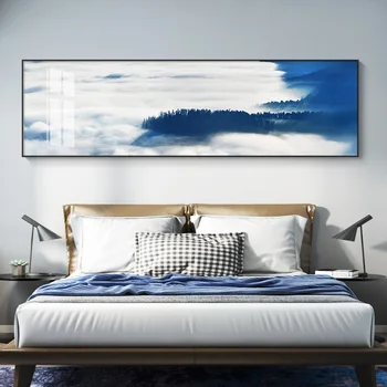 Šiuolaikinės Mėlyna Marina naktiniai drobės tapybos plakatai ir spausdinimo šiuolaikinės dangaus sienos menas nuotraukas gyvenimo kambario, miegamasis namų dekoro