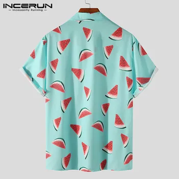 INCERUN Mados Vyrų Havajų Marškinėliai Spausdinimas Atvartas trumpomis Rankovėmis Beach Marškinėliai Streetwear 2021 Kvėpuojantis Vasaros Camisa Masculina