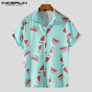INCERUN Mados Vyrų Havajų Marškinėliai Spausdinimas Atvartas trumpomis Rankovėmis Beach Marškinėliai Streetwear 2021 Kvėpuojantis Vasaros Camisa Masculina