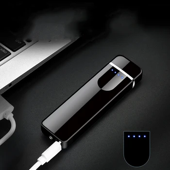 Vėjo USB Lanko Lengvesni Cigarečių Plazmos Flameless Įkraunamas Elektrinis Lengvesni Žvakė su LED Maitinimo Ekranas