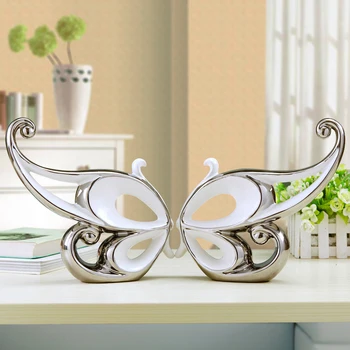 Šiuolaikinės poros sidabruotas keraminiai drugeliai figūrėlės aukštos kokybės rankų darbo anotacija amatų ornamentu namų vestuvių dekoras