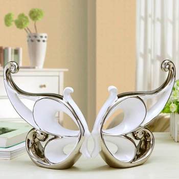 Šiuolaikinės poros sidabruotas keraminiai drugeliai figūrėlės aukštos kokybės rankų darbo anotacija amatų ornamentu namų vestuvių dekoras